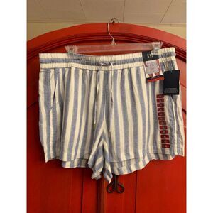 NWT Gap XL Linen Blend Shorts Denim Blue White Stripe Drawstring Waist Brand New